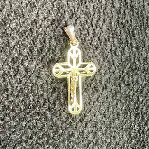 14K 2 Toned Gold Cross Pendant - Picture 4 of 6